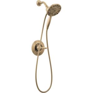 imageDelta Faucet Arvo 14 Series SingleHandle Shower Faucet Shower Trim Kit with 4Spray In2ition 2in1 Dual Hand Held Shower Head with Hose Matte Black 142840BLI Valve IncludedChampagne Bronze