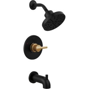 imageDelta Faucet Nicoli 14 Series SingleHandle Tub and Shower Trim Kit Shower Faucet with 5Spray H2Okinetic Shower Head Champagne Bronze 144749CZ Shower Valve IncludedMatte Black  Champagne Bronze