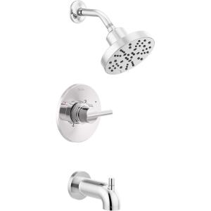 imageDelta Faucet Nicoli 14 Series SingleHandle Tub and Shower Trim Kit Shower Faucet with 5Spray H2Okinetic Shower Head Champagne Bronze 144749CZ Shower Valve IncludedChrome