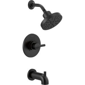 imageDelta Faucet Nicoli 14 Series SingleHandle Tub and Shower Trim Kit Shower Faucet with 5Spray H2Okinetic Shower Head Champagne Bronze 144749CZ Shower Valve IncludedMatte Black