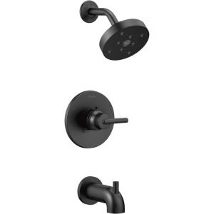 imageDelta Faucet Trinsic 14 Series SingleFunction Matte Black Tub and Shower Faucet Set Delta H2Okinetic Shower Valve Trim Kit Shower Faucet Set Matte Black T14459BL with Valve Not IncludedMatte Black