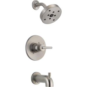 imageDelta Faucet Trinsic 14 Series SingleFunction Matte Black Tub and Shower Faucet Set Delta H2Okinetic Shower Valve Trim Kit Shower Faucet Set Matte Black T14459BL with Valve Not IncludedStainless