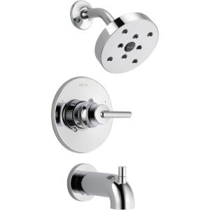 imageDelta Faucet Trinsic 14 Series SingleFunction Matte Black Tub and Shower Faucet Set Delta H2Okinetic Shower Valve Trim Kit Shower Faucet Set Matte Black T14459BL with Valve Not IncludedChrome