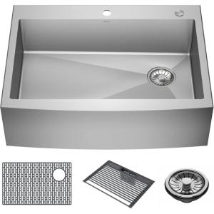 imageDelta Lenta 33inch Retrofit Farmhouse Apron Front 16 Gauge Stainless Steel Single Bowl Kitchen Sink for UndermountDropIn Installation with Accessories 95J132T33SSS