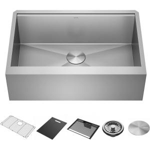 imageDELTA FAUCET Rivet 30inch Workstation Farmhouse Apron Front Kitchen Sink Undermount 16 Gauge Stainless Steel Single Bowl with WorkFlow Ledge and Kit of 5 Accessories 95C903130SSS