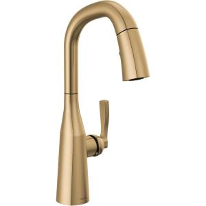 imageDelta Faucet Stryke Gold Bar Faucet with Pull Down Sprayer Bar Sink Faucet Single Hole Wet Bar Faucets with Pull Down Sprayer Prep Sink Faucet Lumicoat Champagne Bronze 9976CZDST