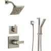 imageDelta Faucet Pivotal 3Setting Brushed Nickel Shower System Including Shower Head Slide Bar Handheld Shower Shower Handle Shower Diverter and Shower Valve Kit Lumicoat Stainless