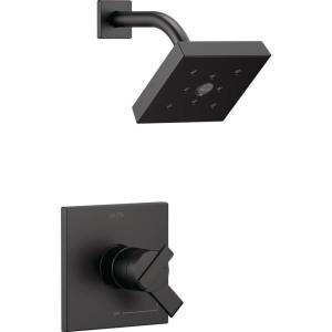 imageDelta Faucet Ara 17 Series DualFunction Shower Trim Kit SingleSpray H2Okinetic Shower Head Black Shower Faucet Delta Shower Trim Kit Matte Black T17267BL Valve Not Included