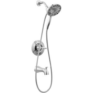 imageDelta Faucet Arvo 14 Series SingleHandle Tub and Shower Trim Kit Shower Faucet with 4Spray In2ition 2in1 Dual Hand Held Shower Head with Hose Matte Black 144840BLI Valve IncludedChrome