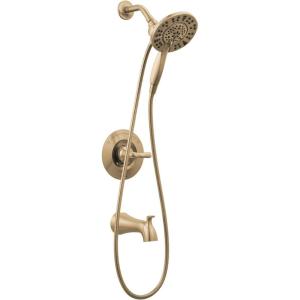 imageDelta Faucet Arvo 14 Series SingleHandle Tub and Shower Trim Kit Shower Faucet with 4Spray In2ition 2in1 Dual Hand Held Shower Head with Hose Matte Black 144840BLI Valve IncludedChampagne Bronze