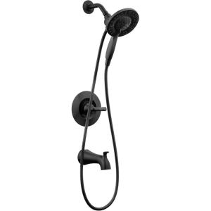 imageDelta Faucet Arvo 14 Series SingleHandle Tub and Shower Trim Kit Shower Faucet with 4Spray In2ition 2in1 Dual Hand Held Shower Head with Hose Matte Black 144840BLI Valve IncludedMatte Black