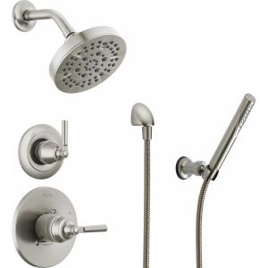 imageDelta Faucet Saylor 3Setting Brushed Nickel Shower System Including Shower Head Handheld Shower Shower Handle Shower Diverter and Shower Valve Kit Delta Shower Trim Kit Stainless