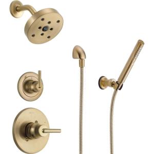 imageDelta Faucet Trinsic 3Setting Gold Shower System Including Gold Shower Head WallMount Handheld Shower Shower Handle Shower Diverter and Shower Valve Kit Delta Shower Trim Kit Champagne Bronze