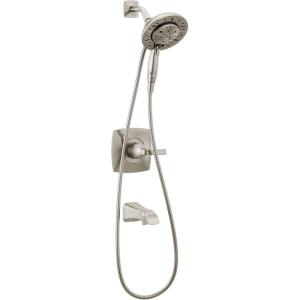 imageDelta Faucet Vesna 14 Series SingleHandle Shower Trim Kit with 5Spray H2Okinetic In2ition Dual Hand Held Shower Head with Hose Matte Black 144789BLI Valve IncludedSpotshield Brushed Nickel