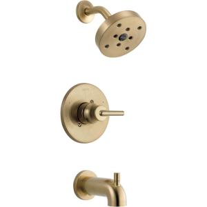 imageDelta Faucet Trinsic 14 Series SingleFunction Gold Tub and Shower Faucet Set Delta H2Okinetic Shower Valve Trim Kit Shower Faucet Set Champagne Bronze T14459CZ Valve Not Included