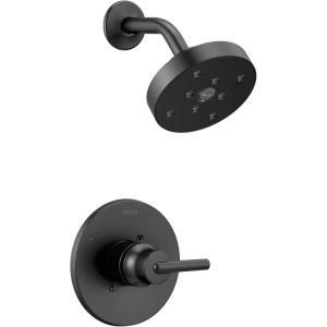imageDelta Faucet Trinsic 14 Series SingleFunction Shower Faucet Set SingleSpray H2Okinetic Shower Head Black Shower Faucet Delta Shower Trim Kit Matte Black T14259BL Valve Not Included