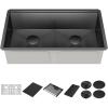 imageDELTA FAUCET Delta Rivet 33 Inch Black Stainless Steel Undermount 16 Gauge Workstation Kitchen Sink Double Bowl in PVD Gunmetal Finish with WorkFlow Ledge and Accessories 95B903133DGS