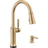 imageDelta Faucet Renaldi Touchless ProClean Kitchen Faucet with Touch Technology and Soap Dispenser in Arctic StainlessChampagne Bronze