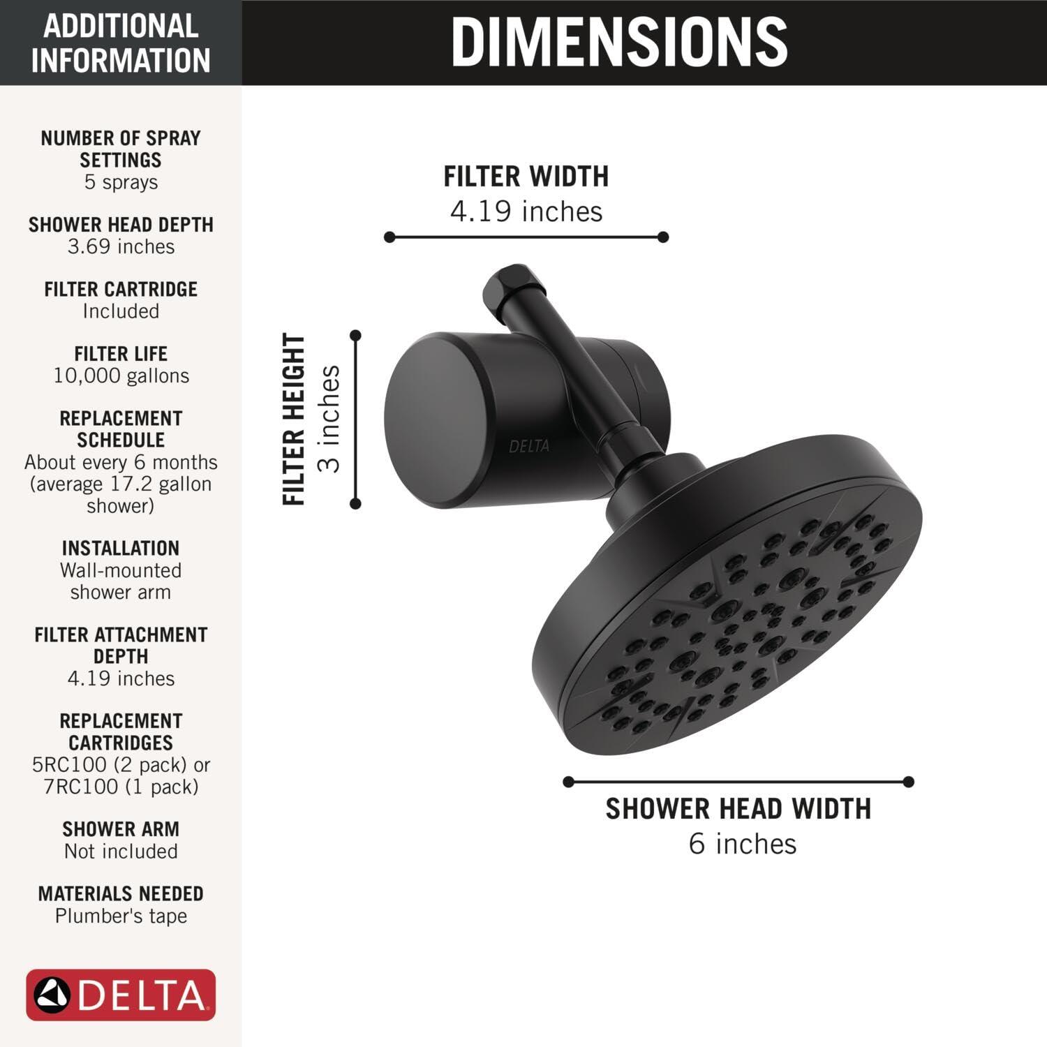 imageDelta Faucet Clarifi Standard Shower Filter Attachment Chrome with Additional Filter CartridgeMatte Black