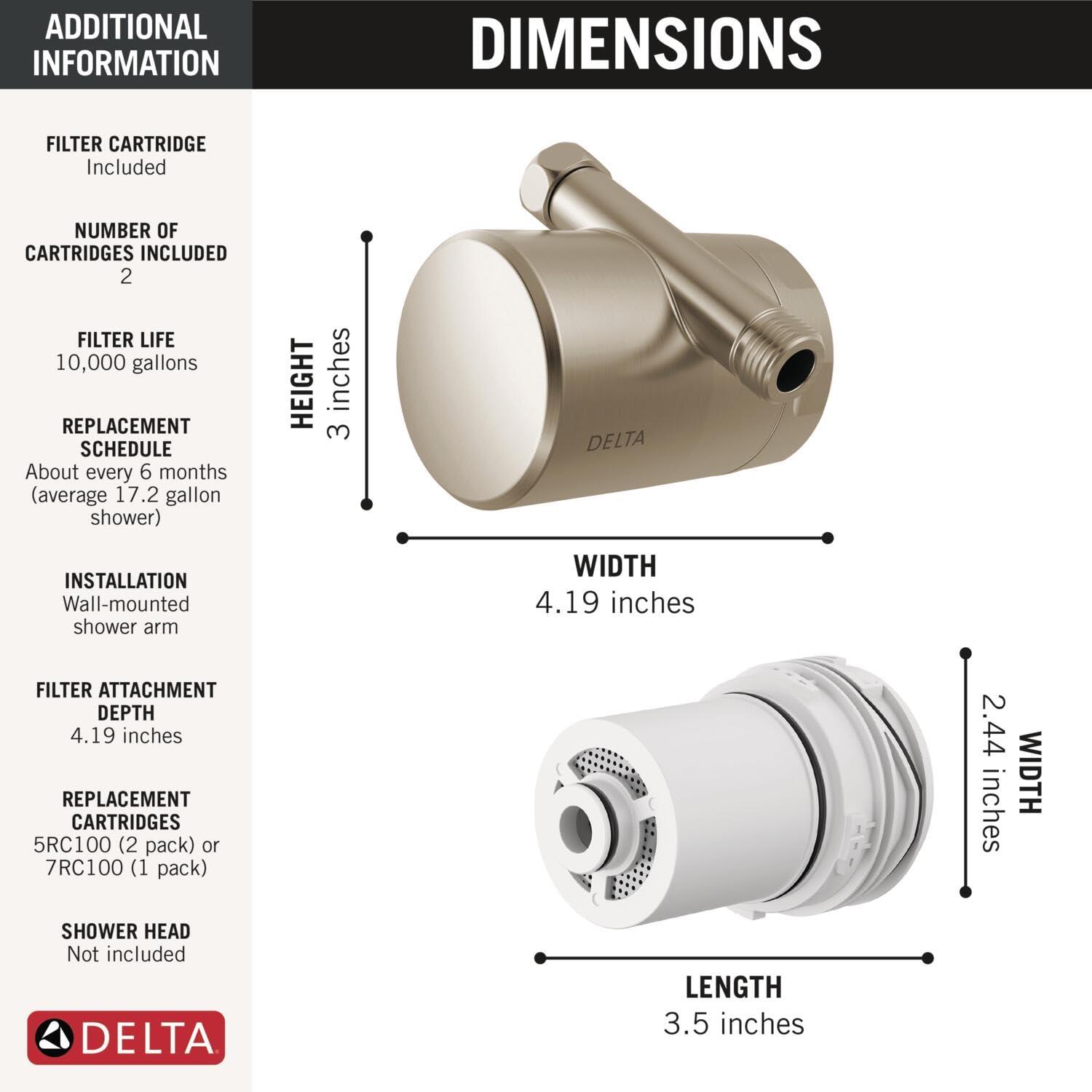imageDelta Faucet Clarifi Standard Shower Filter Attachment Chrome with Additional Filter CartridgeSatin Nickel