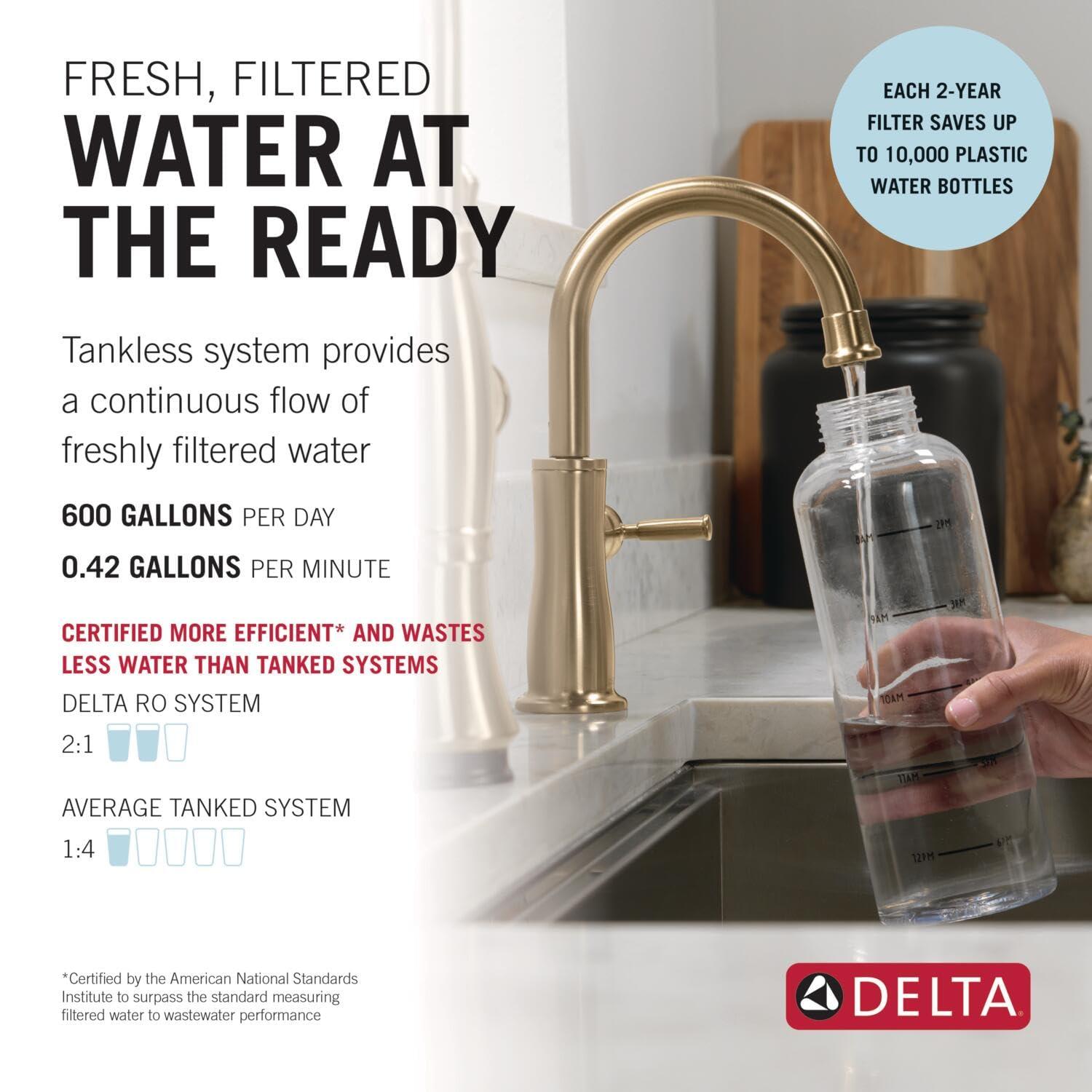 imageDelta Faucet Clarifi Under Sink Reverse Osmosis Water Filter System with Arctic Stainless Traditional Beverage Dispenser FaucetChampagne Bronze