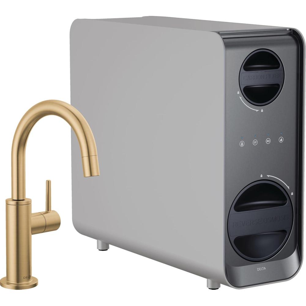 imageDelta Faucet Clarifi Under Sink Reverse Osmosis Water Filter System with Arctic Stainless Traditional Beverage Dispenser FaucetChampagne Bronze