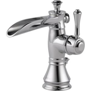 imageDelta Faucet Cassidy Single Hole Bathroom Faucet Gold Bathroom Faucet Waterfall Faucet Single Handle Metal Drain Assembly Champagne Bronze 598LFCZMPUChrome