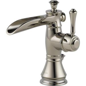 imageDelta Faucet Cassidy Single Hole Bathroom Faucet Gold Bathroom Faucet Waterfall Faucet Single Handle Metal Drain Assembly Champagne Bronze 598LFCZMPUPolished Nickel