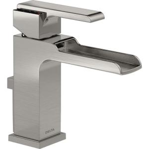 imageDelta Faucet Ara Single Hole Bathroom Faucet Brushed Nickel Waterfall Faucet Single Handle Metal Drain Assembly Stainless 568LFSSMPU 763 x 156 x 519 inchesStainless
