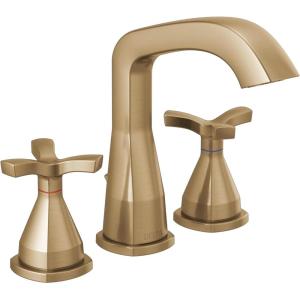 imageDelta Faucet Stryke Widespread Bathroom Faucet 3 Hole Matte Black Bathroom Faucet with Cross Handles Diamond Seal Technology Metal Drain Assembly Matte Black 357766BLMPUDSTLumicoat Champagne Bronze