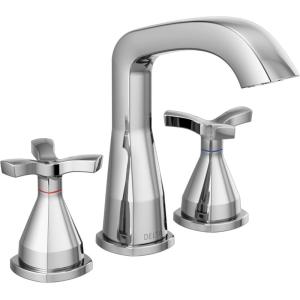 imageDelta Faucet Stryke Widespread Bathroom Faucet 3 Hole Matte Black Bathroom Faucet with Cross Handles Diamond Seal Technology Metal Drain Assembly Matte Black 357766BLMPUDSTLumicoat Chrome