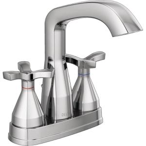 imageDelta Faucet Stryke Gold Bathroom Faucet Centerset Bathroom Faucet with Cross Handles Diamond Seal Technology Metal Drain Assembly Champagne Bronze 257766CZMPUDSTLumicoat Chrome
