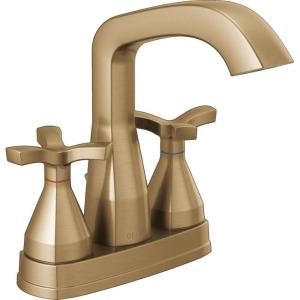 imageDelta Faucet Stryke Gold Bathroom Faucet Centerset Bathroom Faucet with Cross Handles Diamond Seal Technology Metal Drain Assembly Champagne Bronze 257766CZMPUDSTLumicoat Champagne Bronze