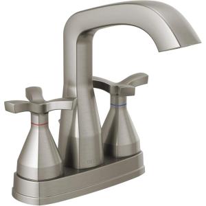 imageDelta Faucet Stryke Gold Bathroom Faucet Centerset Bathroom Faucet with Cross Handles Diamond Seal Technology Metal Drain Assembly Champagne Bronze 257766CZMPUDSTStainless