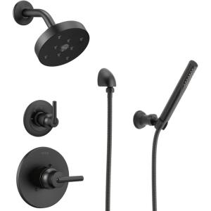 imageDelta Faucet Trinsic 3Setting Matte Black Shower System Including Black Shower Head Handheld Shower Handle Shower Diverter and Shower ValveTrim Kit Matte BlackMatte Black