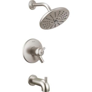 imageDelta Trinsic 17T Series Thermostatic DualFunction H2Okinetic Bathtub and Shower Faucet Set Polished Nickel Shower Head and Handle Valve Trim Kit Polished Nickel T17T459PNH2O Valve Not IncludedStainless