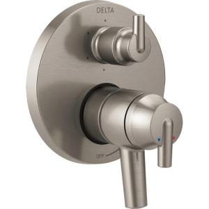 imageDelta Trinsic DualFunction Shower Handle Valve Trim Kit with 6Setting Integrated Diverter Polished Nickel 6Way Shower Diverter Valve Trim Kit Polished Nickel T27959PN Valve Not IncludedStainless