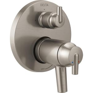 imageDelta 17T Series 3Setting Shower Handle Thermostatic Integrated Diverter Trim Kit Polished Nickel 2Handle Shower Diverter Valve Trim Kit Polished Nickel T27T859PN Valve Not IncludedStainless
