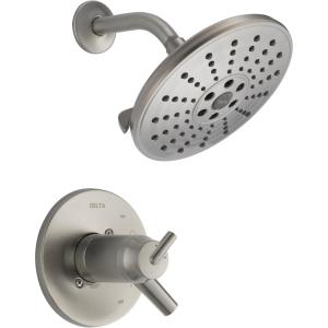 imageDelta Trinsic 17T Series Thermostatic DualFunction H2Okinetic Shower Faucet Set Polished Nickel Shower Head and Handle Valve Trim Kit Polished Nickel T17T259PNH2O Valve Not IncludedStainless