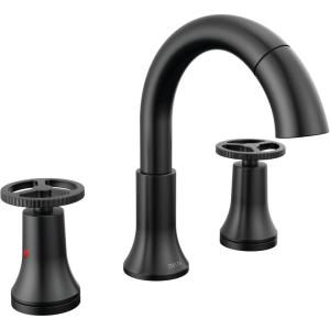 imageDelta Trinsic PullDown Widespread Bathroom Faucet with Wheel Handle Polished Nickel High Arc 3Hole Bathroom Sink Faucet with Sprayer Metal PushPop Drain Assembly Polished Nickel 3558PNPDDSTMatte Black