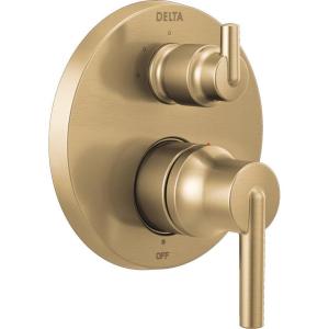 imageDelta Trinsic SingleFunction Shower Handle Valve Trim Kit with 6Setting Integrated Diverter Polished Nickel 6Way Shower Diverter Valve Trim Kit Polished Nickel T24959PN Valve Not IncludedChampagne Bronze
