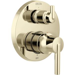 imageDelta Trinsic SingleFunction Shower Handle Valve Trim Kit with 6Setting Integrated Diverter Polished Nickel 6Way Shower Diverter Valve Trim Kit Polished Nickel T24959PN Valve Not IncludedBrilliance Polished Nickel
