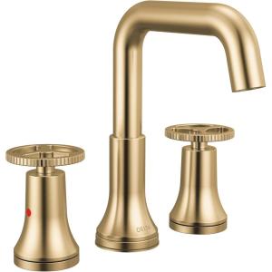 imageDelta Trinsic USpout Widespread Bathroom Faucet with Wheel Handle Polished Nickel 3Hole Bathroom Sink Faucet Metal PushPop Drain Assembly Polished Nickel 35547PNMPUDSTChampagne Bronze