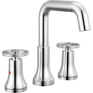 imageDelta Trinsic USpout Widespread Bathroom Faucet with Wheel Handle Polished Nickel 3Hole Bathroom Sink Faucet Metal PushPop Drain Assembly Polished Nickel 35547PNMPUDSTChrome