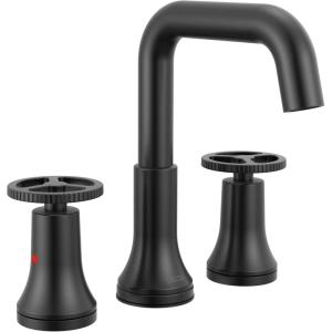 imageDelta Trinsic USpout Widespread Bathroom Faucet with Wheel Handle Polished Nickel 3Hole Bathroom Sink Faucet Metal PushPop Drain Assembly Polished Nickel 35547PNMPUDSTMatte Black