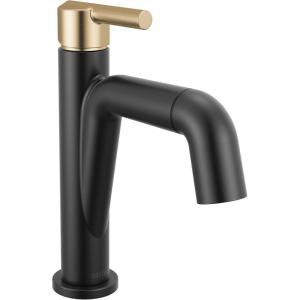 imageDelta 15849LFPD Nicoli 12 GPM Single Hole Bathroom Faucet with Pull Down Spout and Push PopUp Drain Assembly  Matte BlackChampagne BronzeMatte Black  Champagne Bronze