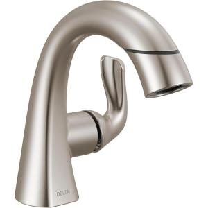 imageDelta Arvo 1 Hole Pull Down Bathroom Faucet with Sprayer Chrome Single Hole Bathroom Sink Faucet with Pull Out Sprayer for Vanity Metal PushPop Drain Chrome 15840LFPDSpotShield Brushed Nickel