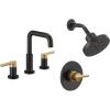 imageDelta Faucet Nicoli 14 Series SingleHandle Shower Faucet Trim Kit with 5Spray H2Okinetic Shower Head and Widespread Bathroom Faucet in BlackGold Shower Valve IncludedMatte Black  Champagne Bronze
