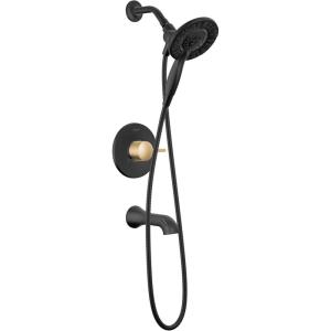 imageDelta Albion 14 Series Brushed Gold Bathtub Shower Faucet Set with In2ition 2in1 Dual Shower Head with Handheld Spray Combo Valve Trim Kit Champagne Bronze T144855CZI Valve Not IncludedMatte Black  Champagne Bronze