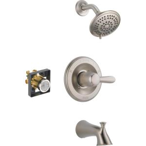imageDelta Faucet Lahara 14 Series SingleHandle Tub and Shower Trim Kit Shower Faucet with 5Spray TouchClean Shower Head Stainless T14438SS Valve Not IncludedStainless